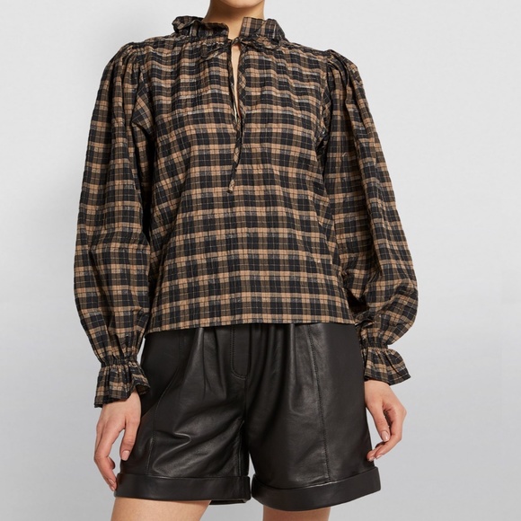 Ganni Tops - GANNI Seersucker Blouse (EU34) Plaid